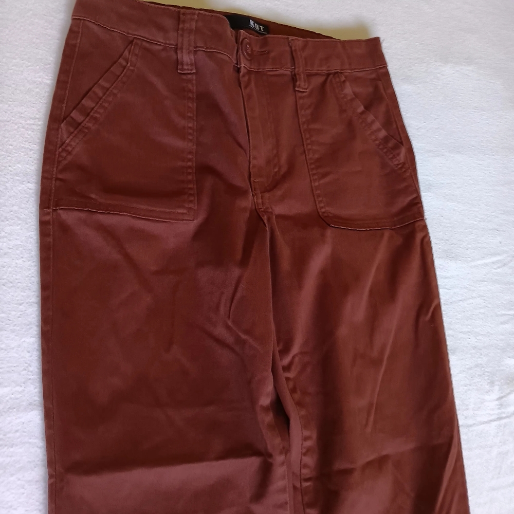 Kut from the Kloth Sz2 Chris High Rise Jogger Brown/Orange W/Cropped Zipper Legs - Picture 5 of 16